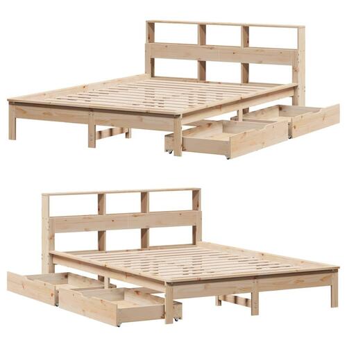 Seng med reol uden madras 135x190 cm massivt fyrretræ