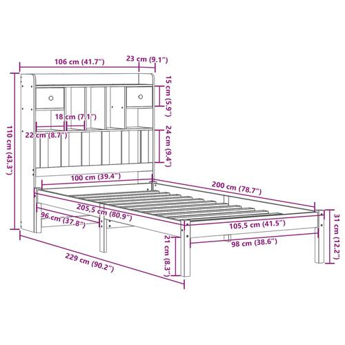Seng med reol uden madras 100x200 cm massivt fyrretræ