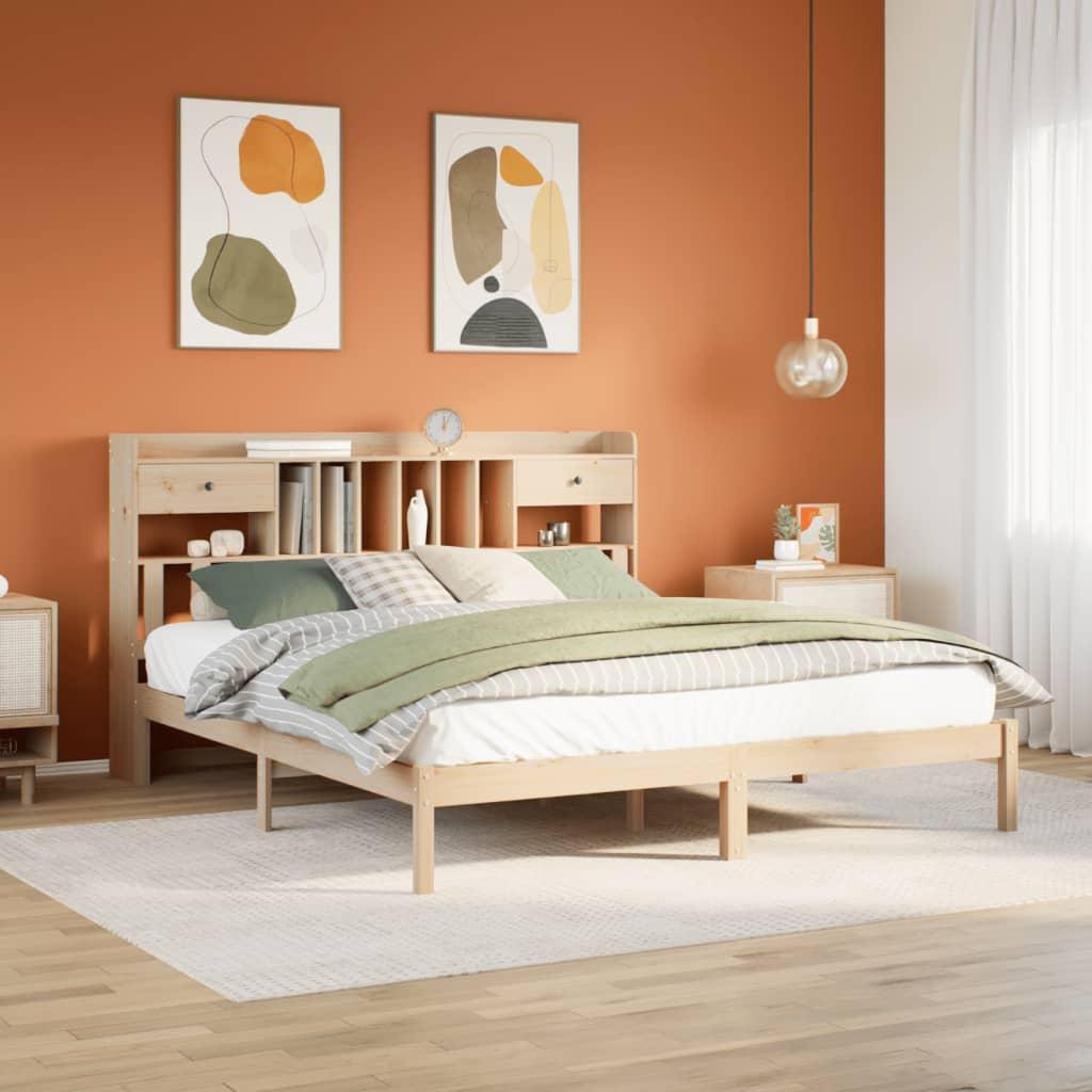Seng med reol uden madras 200x200 cm massivt fyrretræ