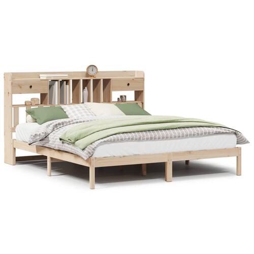Seng med reol uden madras 200x200 cm massivt fyrretræ