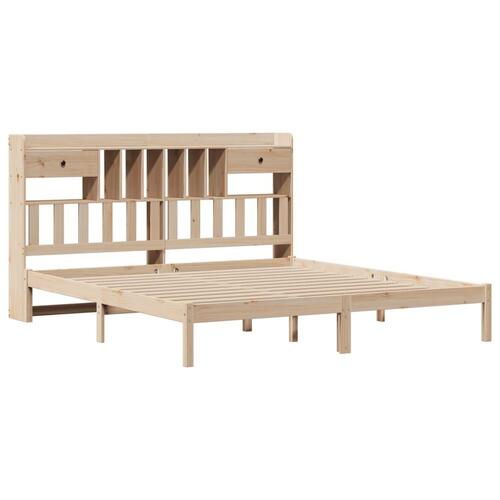 Seng med reol uden madras 200x200 cm massivt fyrretræ