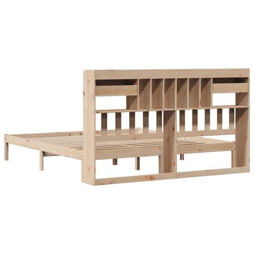 Seng med reol uden madras 200x200 cm massivt fyrretræ