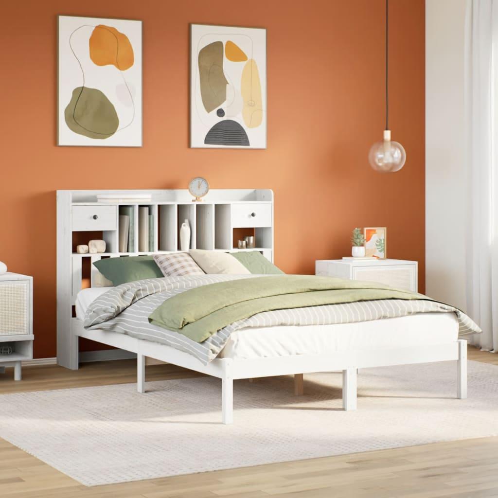 Seng med reol uden madras 150x200 cm massivt fyrretræ hvid