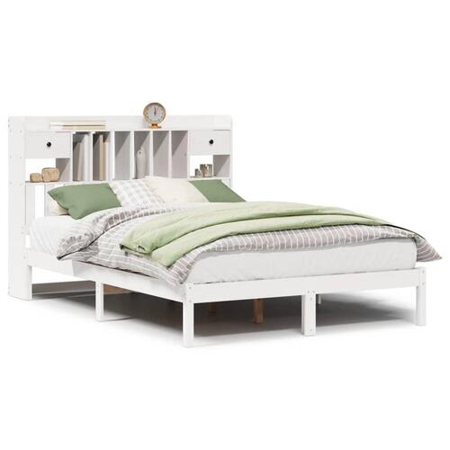 Seng med reol uden madras 150x200 cm massivt fyrretræ hvid