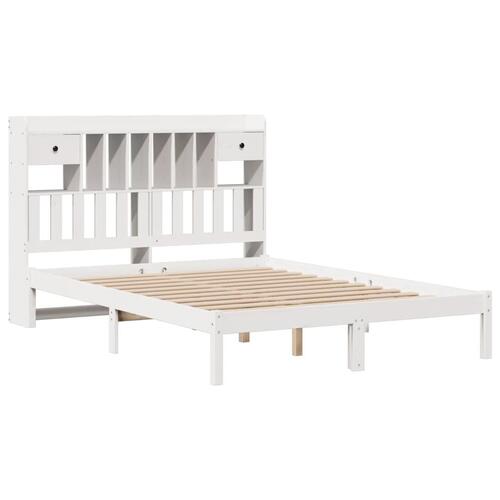 Seng med reol uden madras 150x200 cm massivt fyrretræ hvid