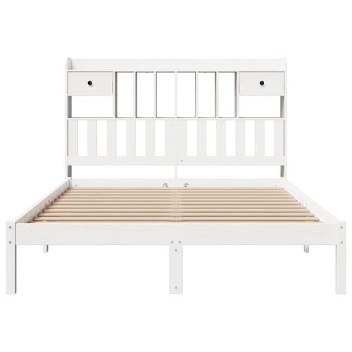 Seng med reol uden madras 150x200 cm massivt fyrretræ hvid