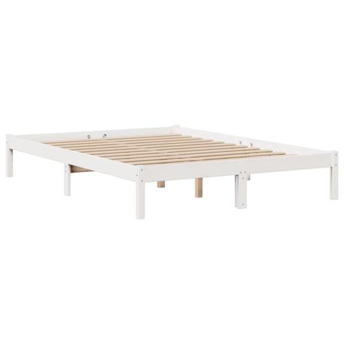 Seng med reol uden madras 150x200 cm massivt fyrretræ hvid