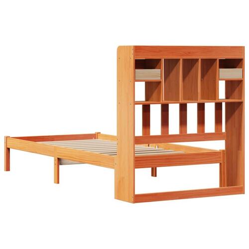Seng med reol uden madras 75x190 cm massivt fyrretræ gyldenbrun