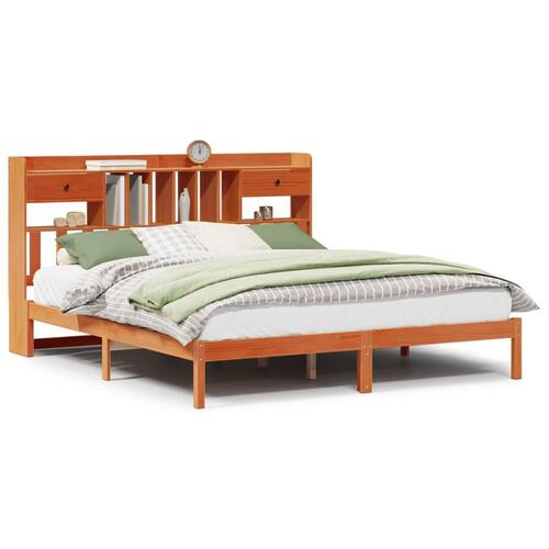 Seng med reol uden madras 200x200cm massivt fyrretræ gyldenbrun