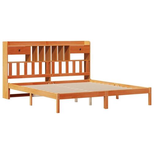 Seng med reol uden madras 200x200cm massivt fyrretræ gyldenbrun