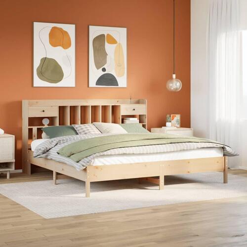 Seng med reol uden madras 200x200 cm massivt fyrretræ
