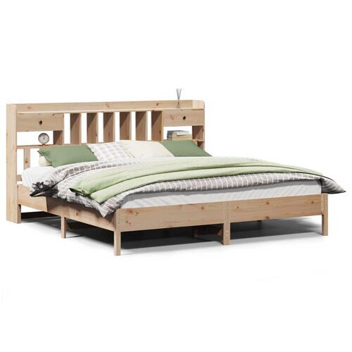 Seng med reol uden madras 200x200 cm massivt fyrretræ