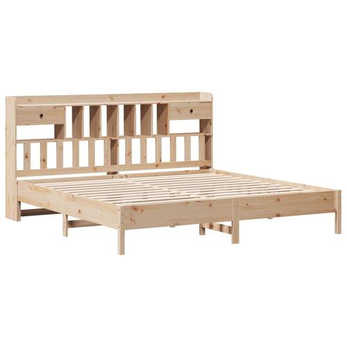 Seng med reol uden madras 200x200 cm massivt fyrretræ