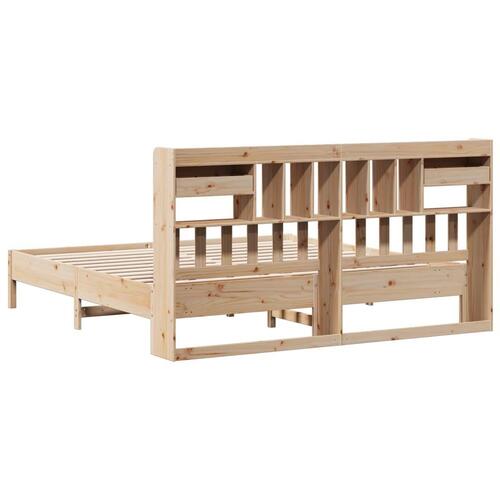 Seng med reol uden madras 200x200 cm massivt fyrretræ