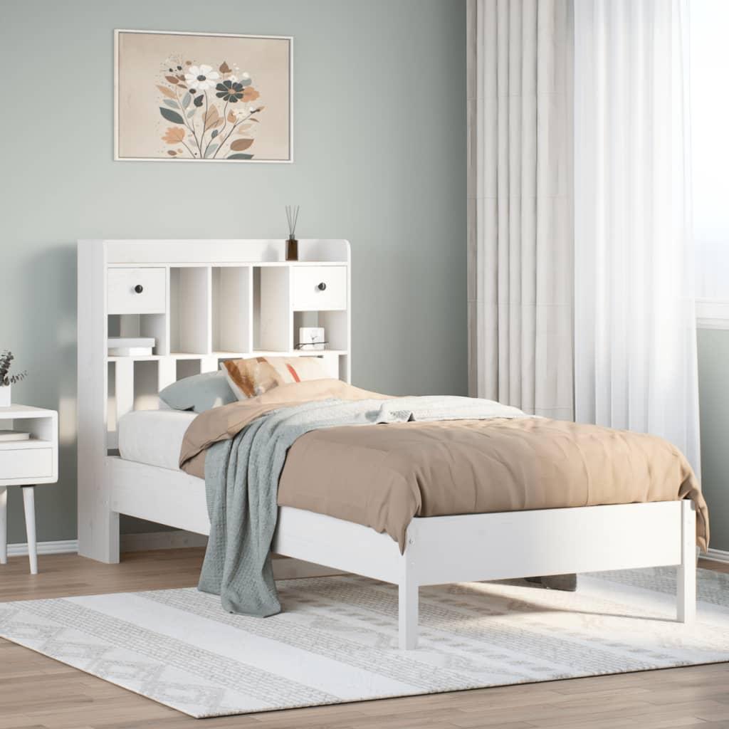 Seng med reol uden madras 90x190 cm massivt fyrretræ hvid billede