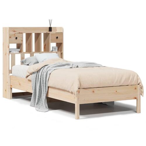Seng med reol uden madras 75x190 cm massivt fyrretræ
