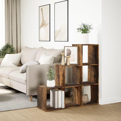 Bogreol/rumdeler 99x29x99cm 3 niveauer konstrueret træ røget eg