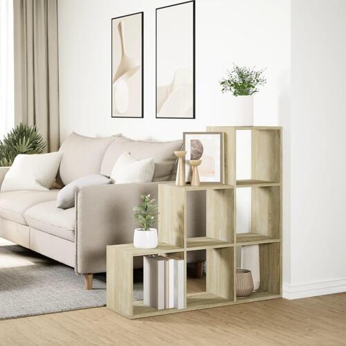 Bogreol/rumdeler 99x29x99cm 3niveauer konstrueret træ sonoma-eg