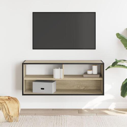 Tv-bord 100x31x39,5 cm konstrueret træ og metal sonoma-eg
