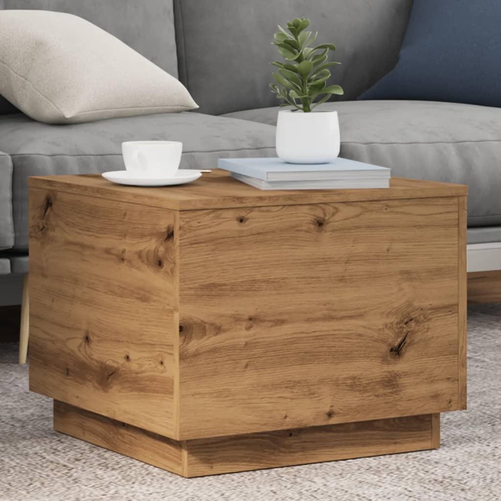 Sofabord med LED-lys 50x50x40 cm kunsteg