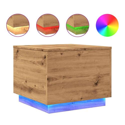 Sofabord med LED-lys 50x50x40 cm kunsteg