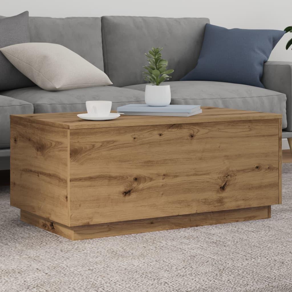Sofabord med LED-lys 90x50x40 cm kunsteg