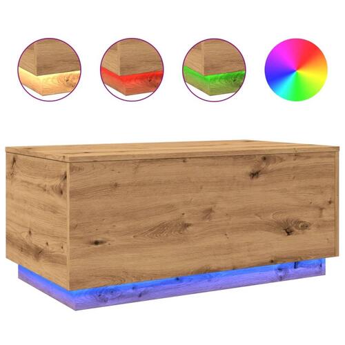 Sofabord med LED-lys 90x50x40 cm kunsteg