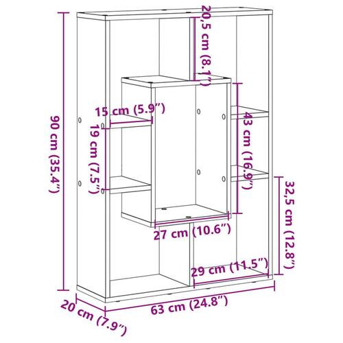 Bogreol 63x20x90 cm konstrueret træ sonoma-eg