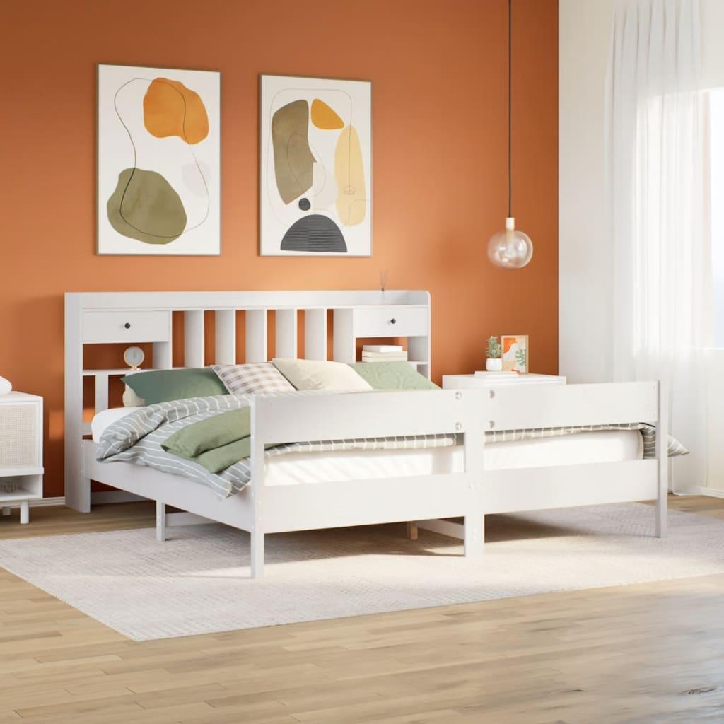 Seng med reol uden madras 180x200 cm massivt fyrretræ hvid billede