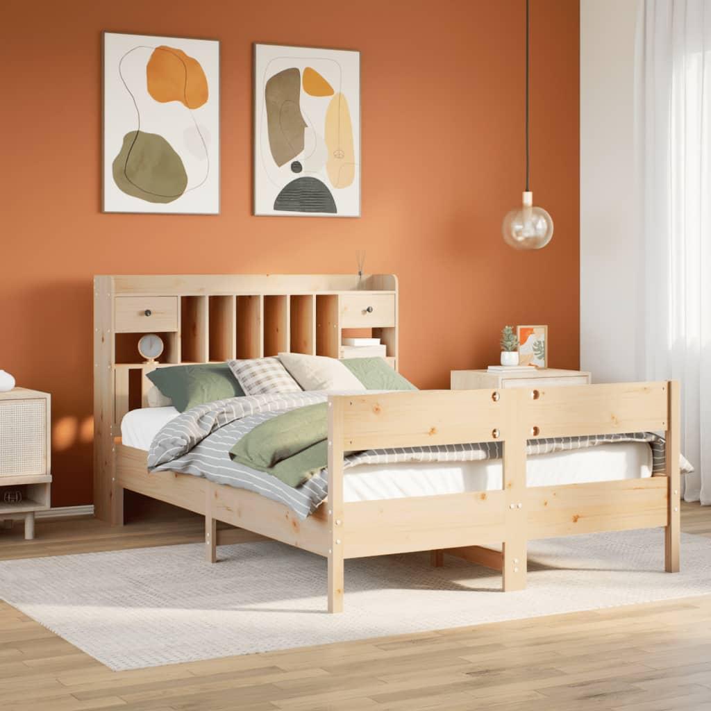 Seng med reol uden madras 140x200 cm massivt fyrretræ billede