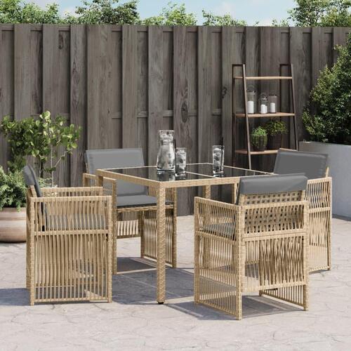 Havestole 4 stk. med hynder polyrattan blandet beige