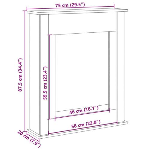 Forsats til pejs 75x20x87,5 cm konstrueret træ hvid
