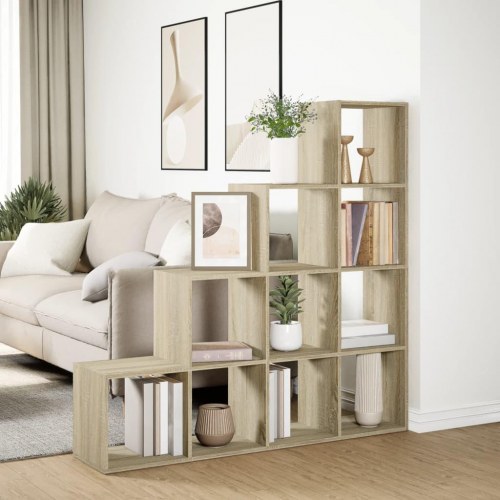 Bogreol/rumdeler i konstrueret træ - 131,5 × 29 × 131,5 cm, sonoma-eg