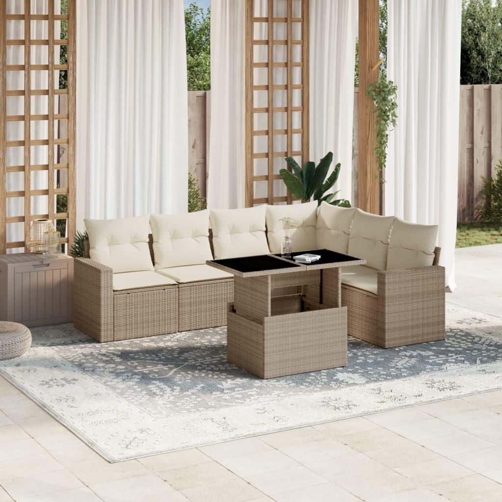 Sofasæt til haven 7 dele med hynder polyrattan beige