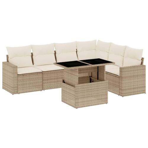 Sofasæt til haven 7 dele med hynder polyrattan beige
