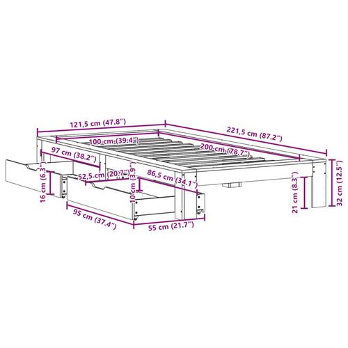 Sengeramme uden madras 100x200 cm massivt fyrretræ