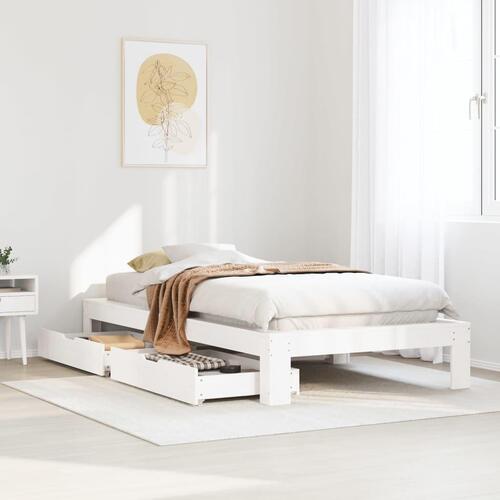 Sengeramme uden madras 75x190 cm massivt fyrretræ hvid