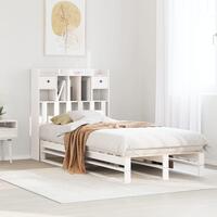 Seng med reol uden madras 100x200 cm massivt fyrretræ hvid