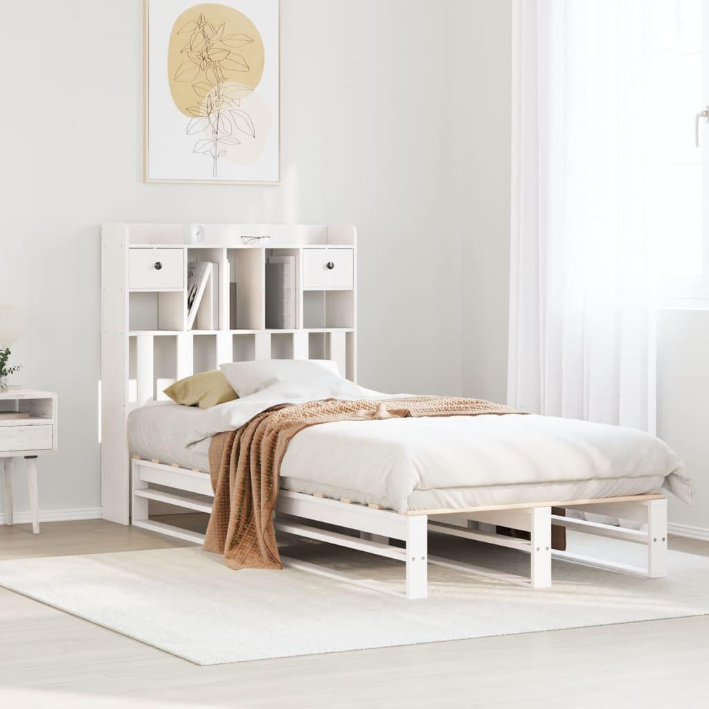 Seng med reol uden madras 100x200 cm massivt fyrretræ hvid