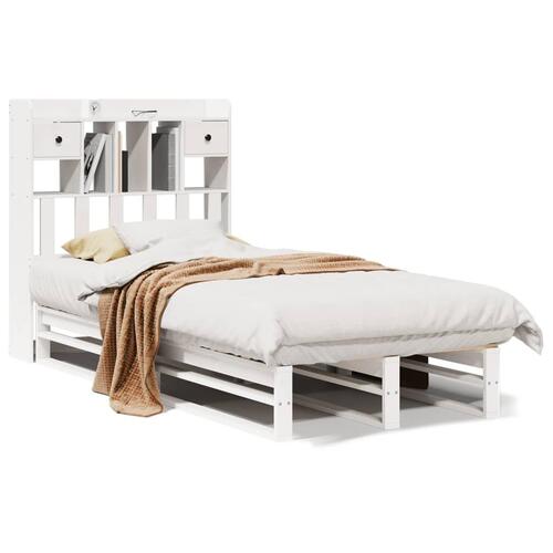 Seng med reol uden madras 100x200 cm massivt fyrretræ hvid