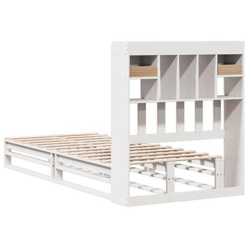 Seng med reol uden madras 100x200 cm massivt fyrretræ hvid