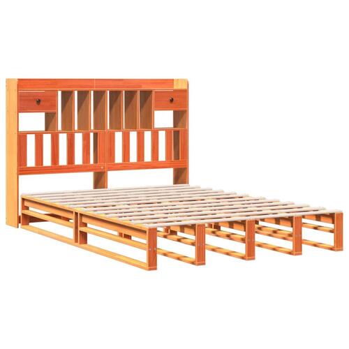 Seng med reol uden madras 140x200cm massivt fyrretræ gyldenbrun