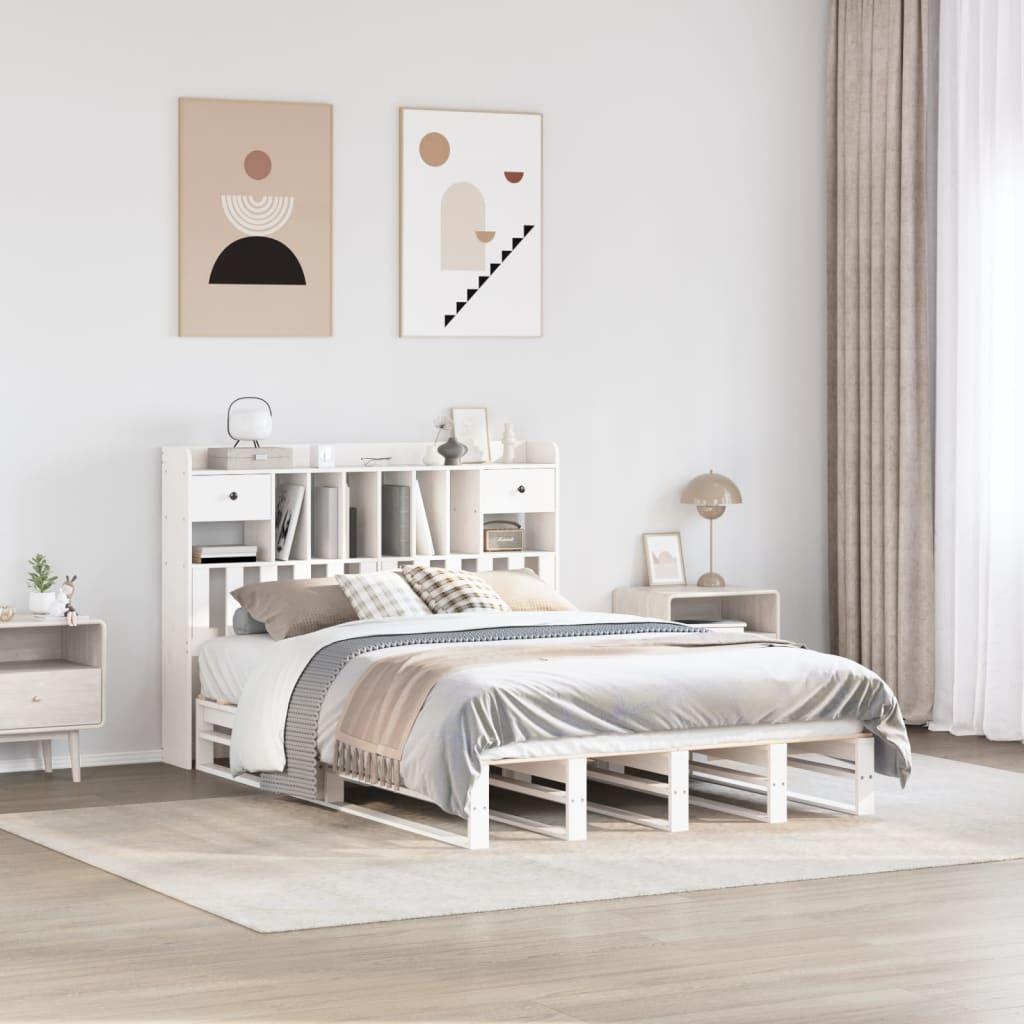 Seng med reol uden madras 150x200 cm massivt fyrretræ hvid