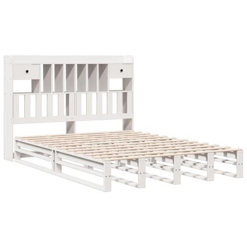 Seng med reol uden madras 150x200 cm massivt fyrretræ hvid