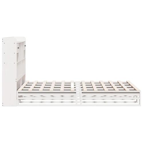 Seng med reol uden madras 150x200 cm massivt fyrretræ hvid