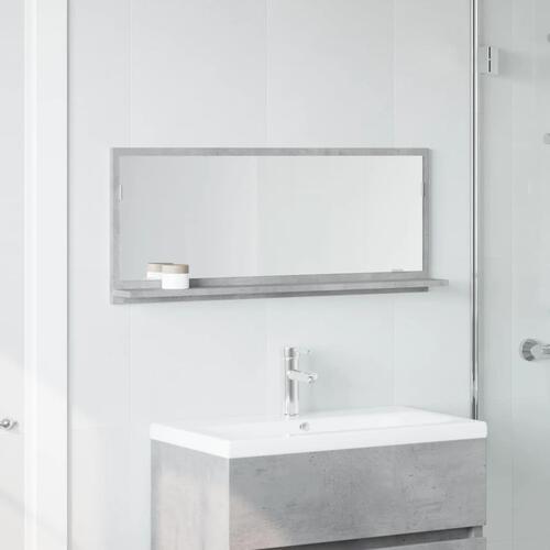 Badeværelsesskab med spejl 90x11x37 cm konstrueret træ betongrå