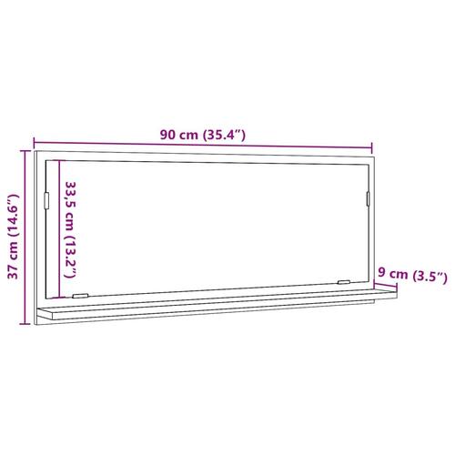 Badeværelsesskab med spejl 90x11x37 cm konstrueret træ betongrå