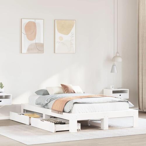 Sengeramme uden madras 120x190 cm massivt fyrretræ hvid