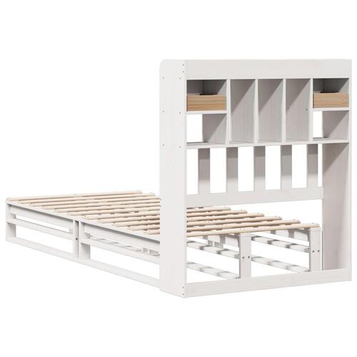Seng med reol uden madras 75x190 cm massivt fyrretræ hvid