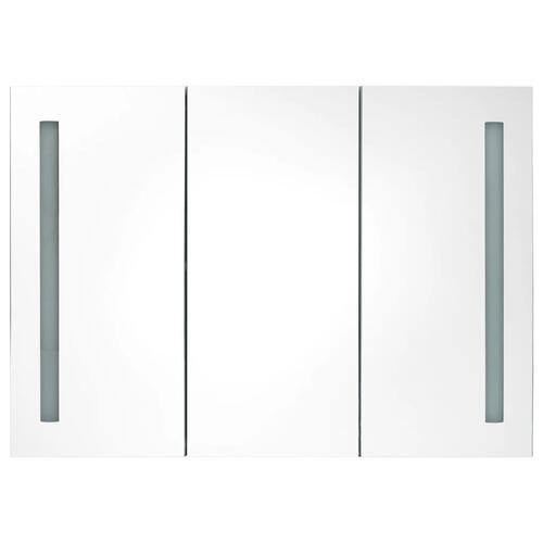 Badeværelsesskab med spejl + LED-lys 89x14x62 cm hvid og egetræ